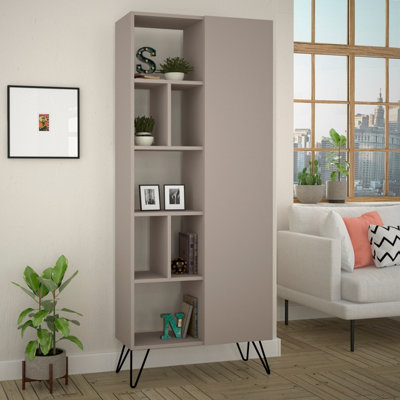 Decortie Jedda Modern Bookcase Display Unit Mocha Grey Tall 191cm