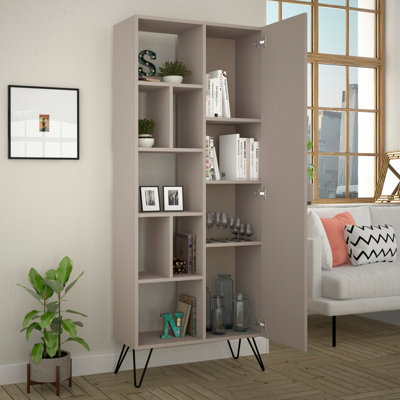 Decortie Jedda Modern Bookcase Display Unit Mocha Grey Tall 191cm