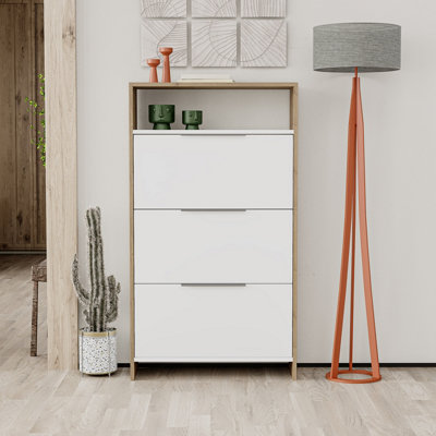 Decortie Kaju Modern Shoe Cabinet Gold Marble Effect White H 139cm 