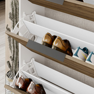 Decortie Kaju Modern Shoe Cabinet Dark Oak Effect White H 139cm