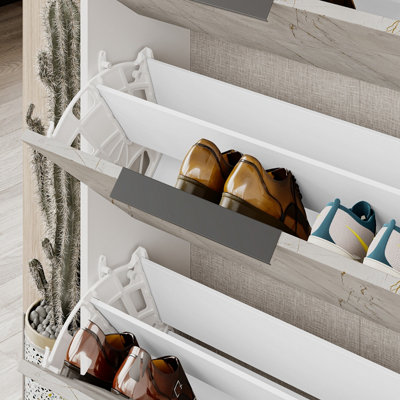 Decortie Kaju Modern Shoe Cabinet Gold Marble Effect White H 139cm 