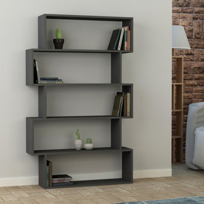 Decortie Kat Modern Bookcase Display Unit Anthracite Grey Tall 158cm