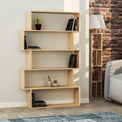 Decortie Kat Modern Bookcase Display Unit Natural Oak Effect Tall 158cm