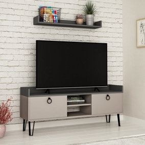 Decortie Keday Modern TV Stand Multimedia Centre TV Unit Mocha Grey Anthracite Grey With Wall Shelf Unit 140cm