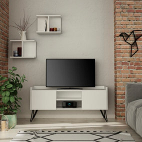 Decortie Klappe Modern TV Stand Multimedia Centre TV Unit White With Storage And Wall Shelf 125.5cm