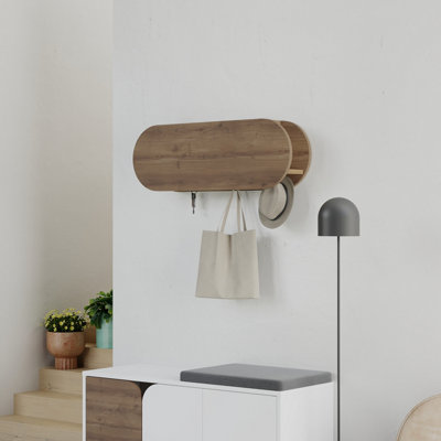Decortie Kroma 6 Hooks Modern Wall Mounted Coat Hanger with Storage Cabinet Dark Oak Effect Price Comparisons | Compare The Build