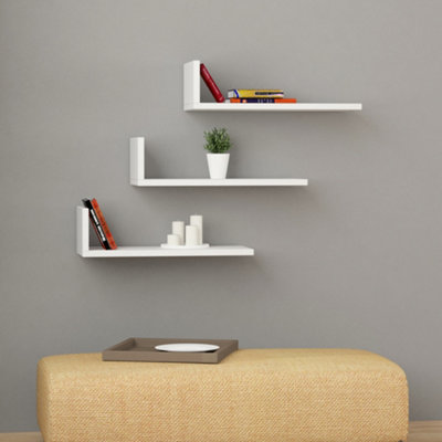 Decortie L Shape Modern Floating Shelf White 14cm Short