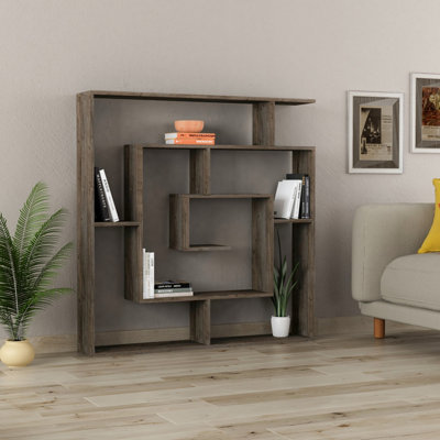 Decortie Labirent Modern Bookcase Display Unit Room Separator Dark Coffee Oak Effect Medium 129cm