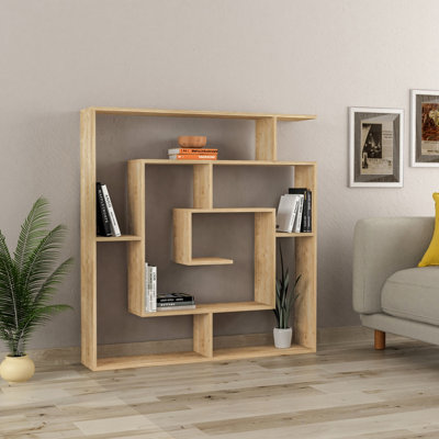 Decortie Labirent Modern Bookcase Display Unit Room Separator Oak Medium 129(H)cm