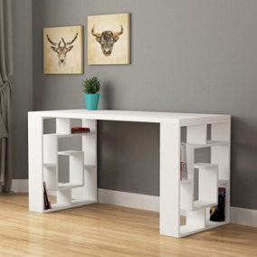 Decortie Labirent Modern Desk White With Bookshelf Legs Width 137cm