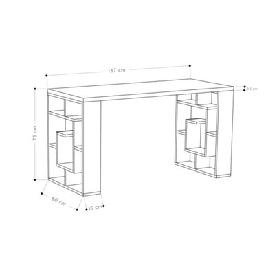 Decortie Labirent Modern Desk with Bookshelf Legs White Anthracite Grey 137cm
