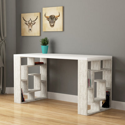 Decortie Labirent Modern Working Table with Bookshelf Legs White ...