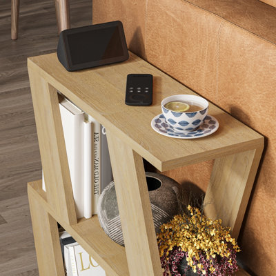 Decortie Lazena Modern 3-Tier Side Table, Oak, Slim Particleboard End Table H55.4cm