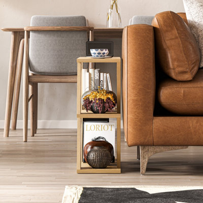Decortie Lazena Modern 3-Tier Side Table, Oak, Slim Particleboard End Table H55.4cm
