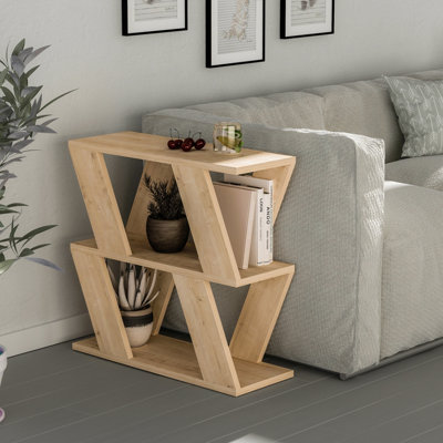 Decortie Lazena Modern 3-Tier Side Table, Oak, Slim Particleboard End Table H55.4cm