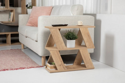 Decortie Lazena Modern 3-Tier Side Table, Oak, Slim Particleboard End Table H55.4cm