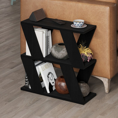 Decortie Lazena Modern Side End Coffee Table Black Wood Multipurpose  H 55.4cm 3 Tier