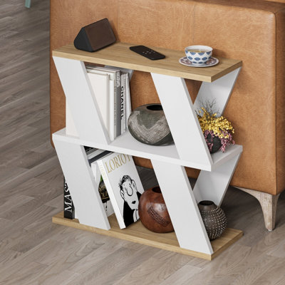 Decortie Lazena Modern Side End Coffee Table Oak, White Multipurpose  H 55.4cm 3 Tier