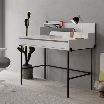 Decortie Leila Modern Desk White Anthracite Grey Multipurpose Study Modern Desk Width 110cm