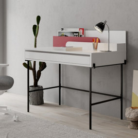 Decortie Leila Modern Desk White Burgundy Multipurpose Study Modern Desk Width 110cm