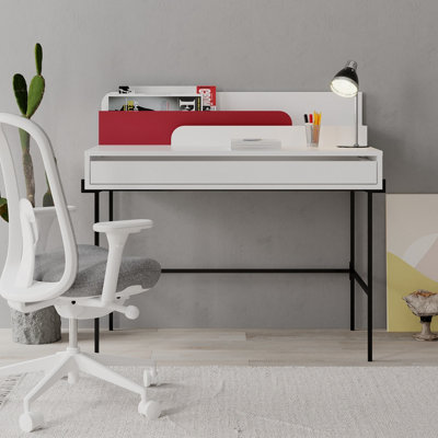 Decortie Leila Modern Desk White Burgundy Multipurpose Study Modern Desk Width 110cm