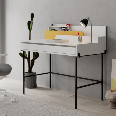 Decortie Leila Modern Desk White Mustard Multipurpose Study Modern Desk Width 110cm