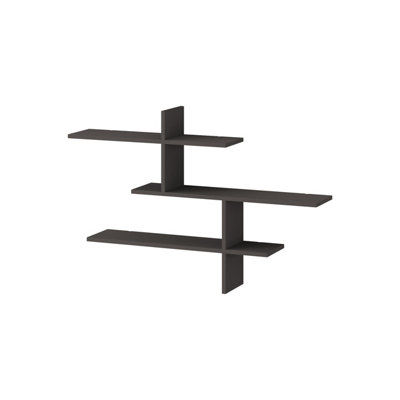 Decortie Leo Anthracite Grey 3-Tier Floating Wall Shelf 80cm - Modern Display Bookcase