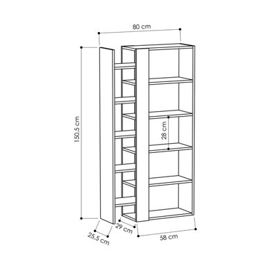 Decortie Lift Modern Bookcase Display Unit White Retro Grey Tall 150.5cm
