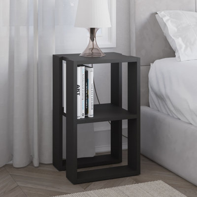 Decortie Lonie Modern Bedside Table Nightstand with Storage Anthracite Grey Width 34cm