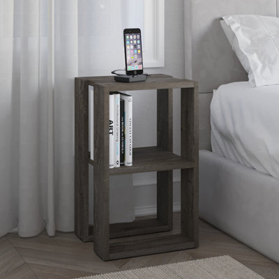 Decortie Lonie Modern Bedside Table Nightstand with Storage Dark Coffee Width 34cm