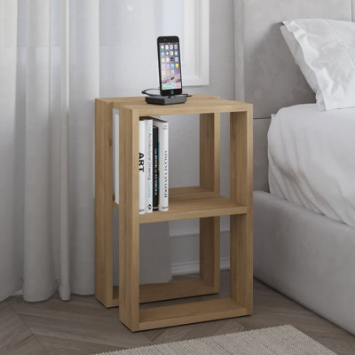 Decortie Lonie Modern Bedside Table Nightstand with Storage Oak Width 34cm