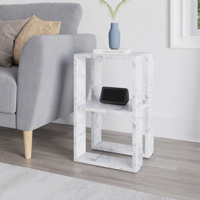 Decortie Lonie Modern Bedside Table Nightstand with Storage White Marble Effect Width 34cm