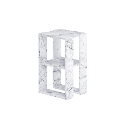 Decortie Lonie Modern Bedside Table Nightstand with Storage White Marble Effect Width 34cm