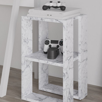Decortie Lonie Modern Bedside Table Nightstand with Storage White Marble Effect Width 34cm