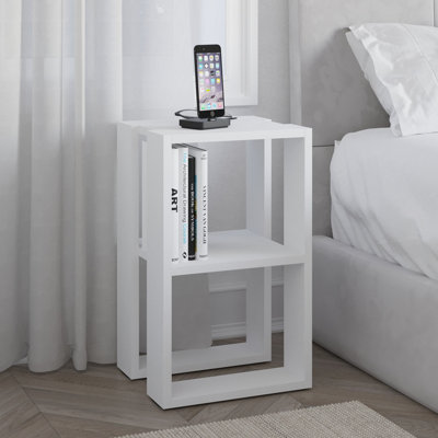 Decortie Lonie Modern Bedside Table Nightstand with Storage White Width 34cm