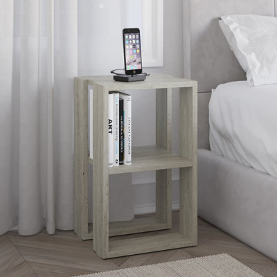 Decortie Lonie Modern Bedside Table Travertine 34cm Width Bedroom Furniture