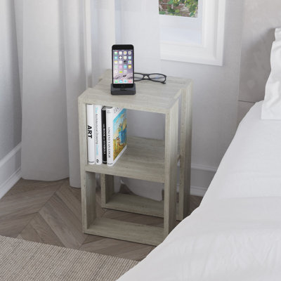 Decortie Lonie Modern Bedside Table Travertine 34cm Width Bedroom Furniture