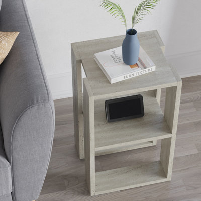 Decortie Lonie Modern Bedside Table Travertine 34cm Width Bedroom Furniture