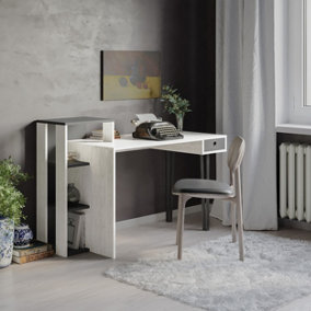 Decortie Loyd Study Desk Ancient White Anthracite Grey With Drawer And Bookshelves Width 141cm