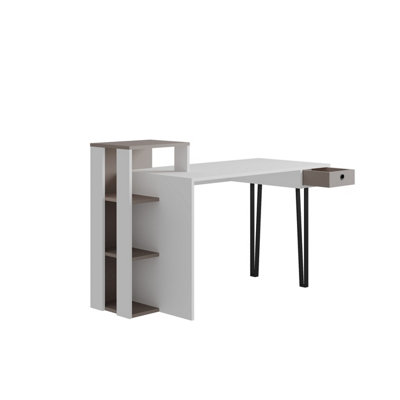 Decortie Loyd Study Desk White Mocha Grey With Drawer And Bookshelves Width 141cm