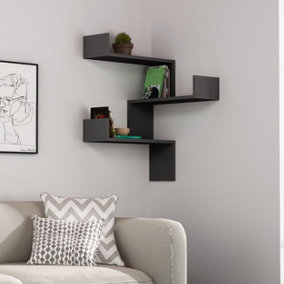 Decortie Luksa Corner Wall Mounted Modern Bookcase Display Unit Anthracite Grey W 60cm Medium