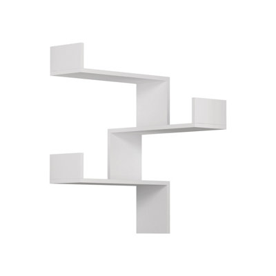 Decortie Luksa Modern Wall Shelf Bookcase Wall Mounted Corner Zigzag Design White 60cm