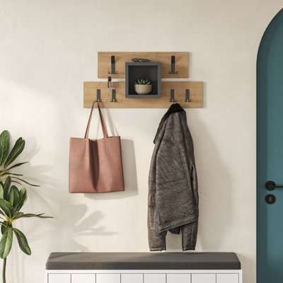 Decortie Lumina Modern Wall-Mounted Coat Rack, Wall Hanger with 6 Metal Hooks, Open Shelf Storage, 68x14.80cm, Oak, Anthracite Price Comparisons | Compare The Build