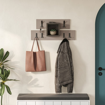 Decortie Lumina Modern Wall-Mounted Coat Rack, Wall Hanger with 6 Metal Hooks, Shelf Storage, 68x14.80cm, Mocha Grey, Dark Coffee