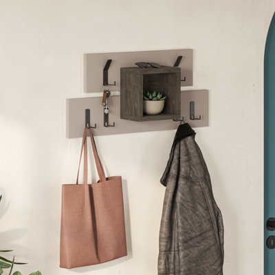 Decortie Lumina Modern Wall-Mounted Coat Rack, Wall Hanger with 6 Metal Hooks, Shelf Storage, 68x14.80cm, Mocha Grey, Dark Coffee