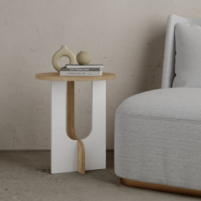 Decortie Luna Modern Side End Table Oak White Multipurpose With Creativeness  H 47cm