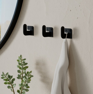 Decortie Luxa Modern Metal Set of 3 Hangers, Wall Mounted Coat Hooks,  Waterproof Material, Unique Design, Black