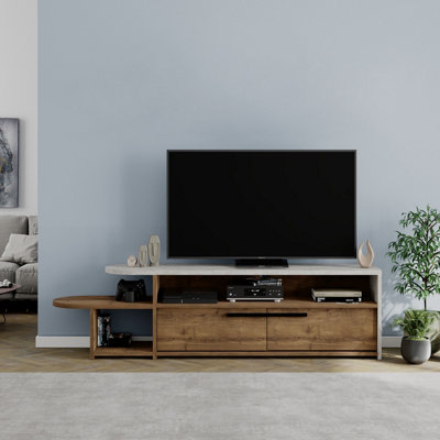 Decortie Lyra Modern TV Stand Multimedia Centre TV Unit Oak Effect Gold ...