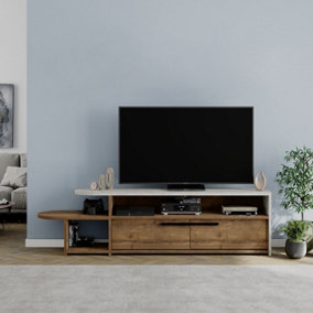 Decortie Lyra Modern TV Stand Multimedia Centre TV Unit Oak Effect Gold Marble Effect With Storage Cabinet 167cm