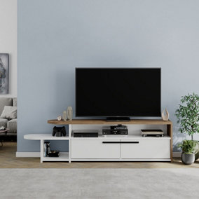 Decortie Lyra Modern TV Stand Multimedia Centre TV Unit White Oak Effect With Storage Cabinet 167cm